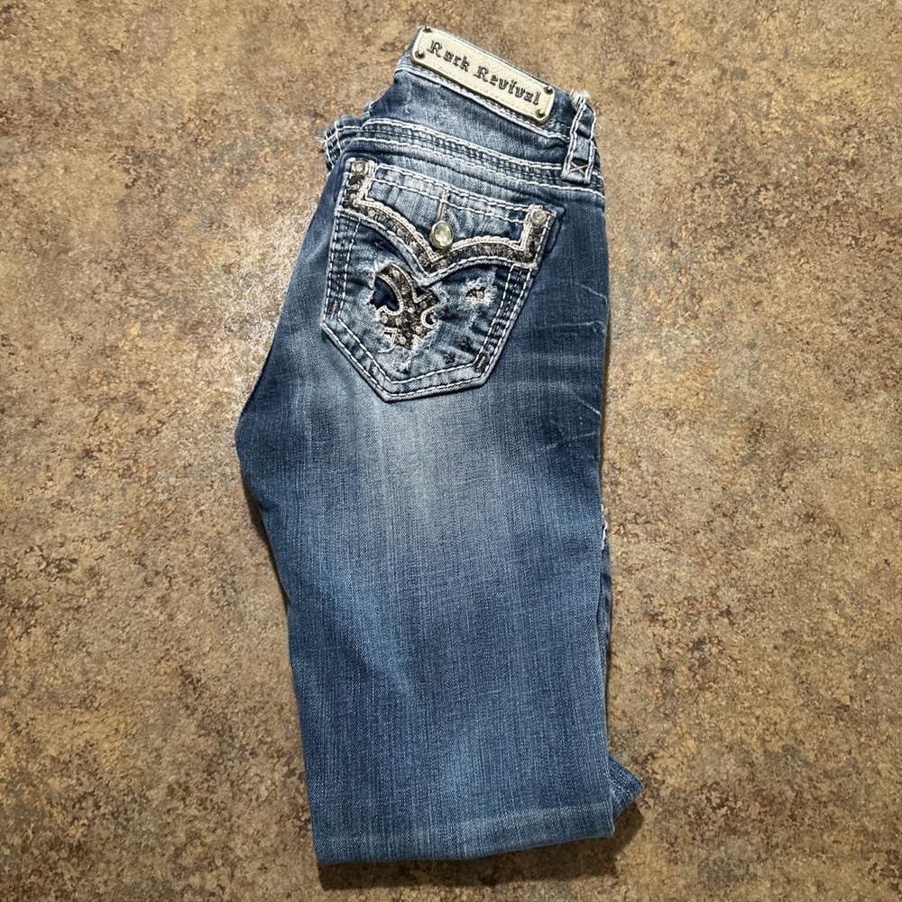 Y2k Rock Revival Women Jean Size 26 X 30 Skinny Iselin Rhinestone Blue Mid Rise